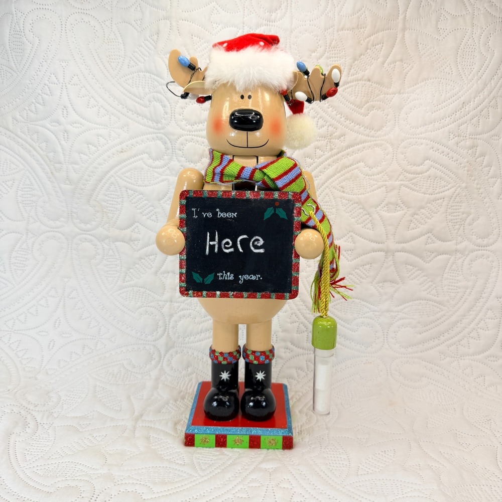 Vintage JCPenney Home Collection Moose Nutcracker Christmas Chalkboard Box 15"